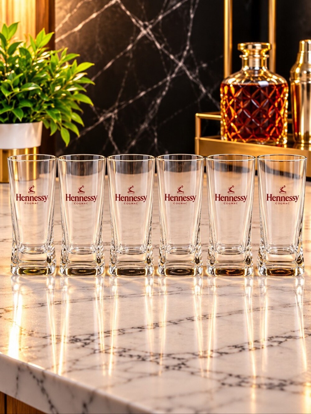 Hennessy Cognac Set of 6 Logo Glasses Barware Home Bar